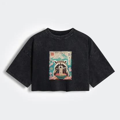 Magmoo Please Give Raccoon A Discount Women's Washed Crop T-Shirt