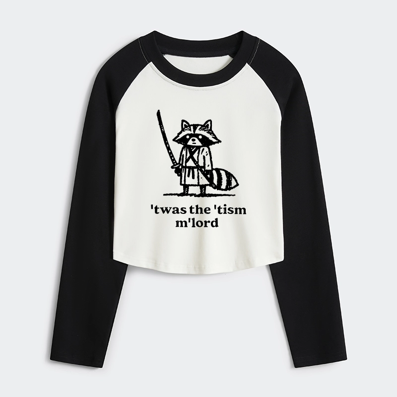 Magmoo Focused Samurai Raccoon Women's Crop Raglan T-Shirt