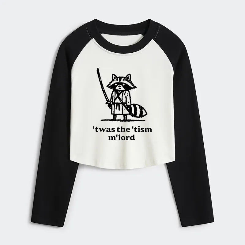 Magmoo Focused Samurai Raccoon Women's Crop Raglan T-Shirt
