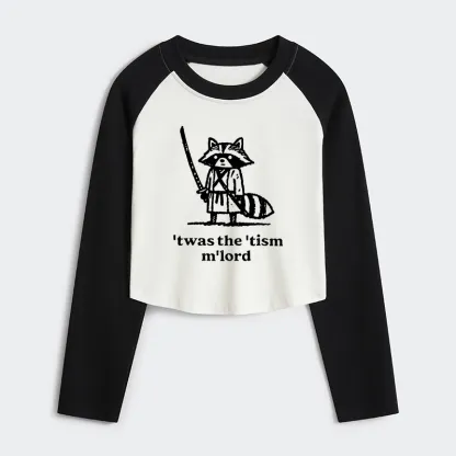 Magmoo Focused Samurai Raccoon Women's Crop Raglan T-Shirt
