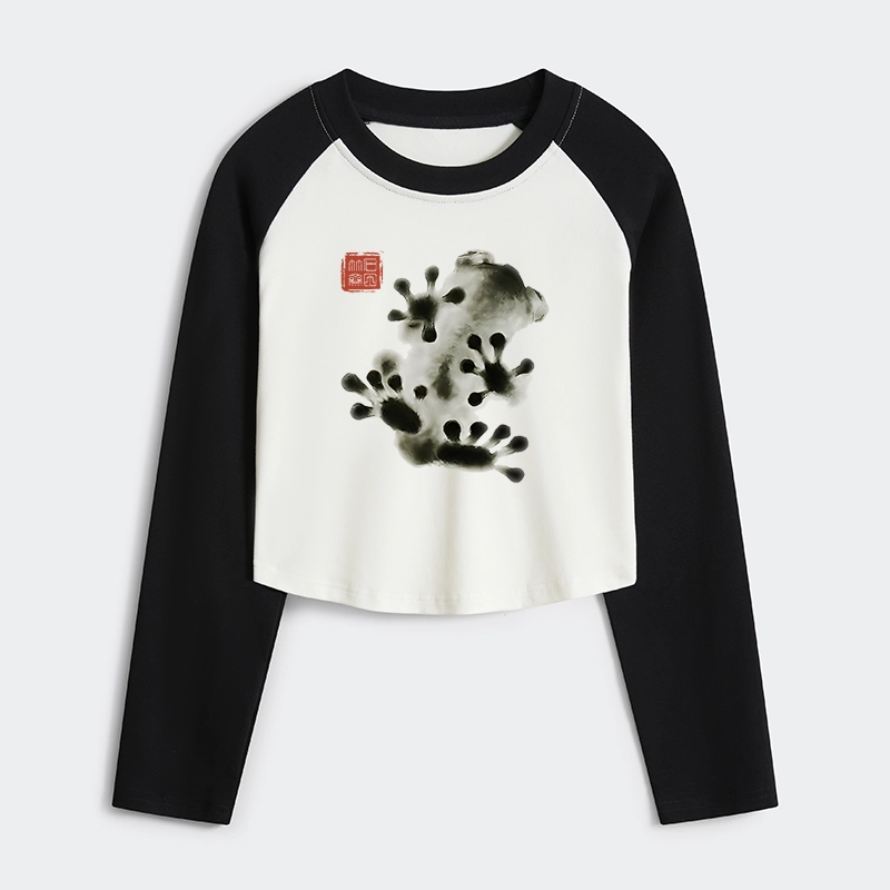 Magmoo Ink Painting Frog Women's Crop Raglan T-Shirt
