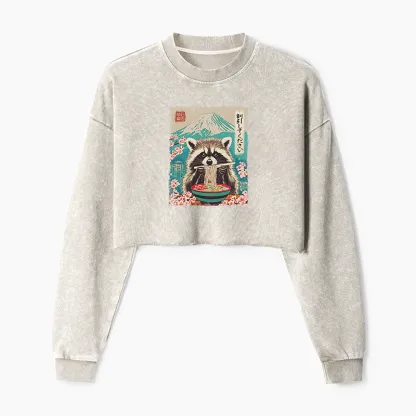 Magmoo Please Give Raccoon A Discount Washed Crop Sweatshirt