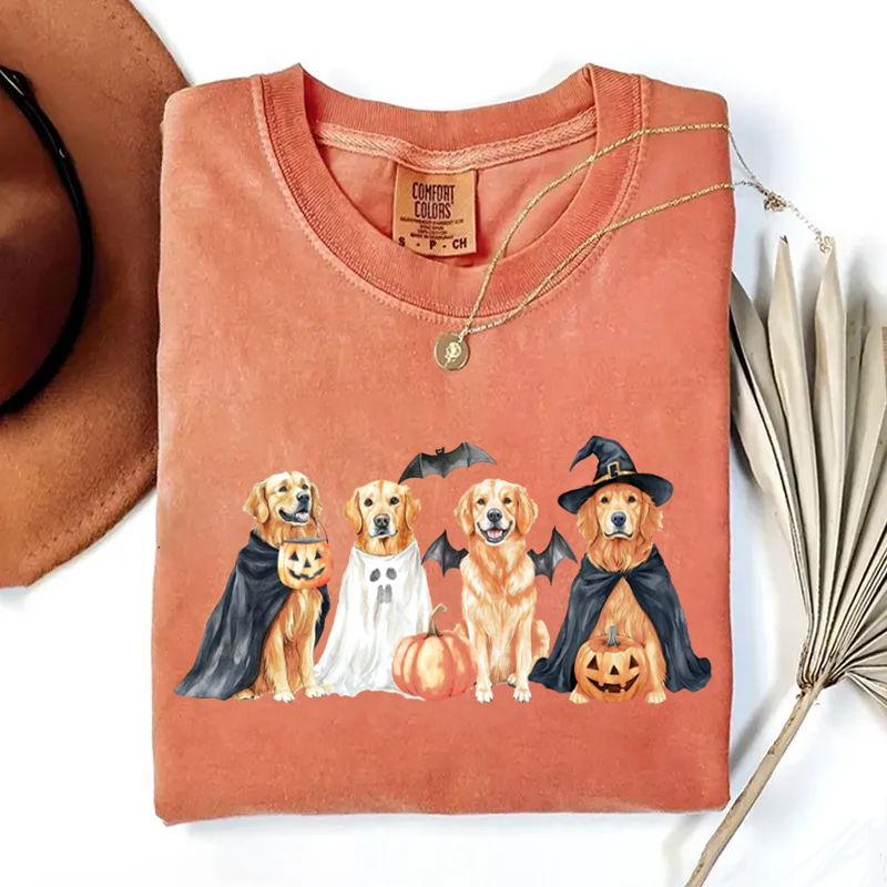 Comfort Colors Halloween Golden Retriever T-shirt-Magmoo