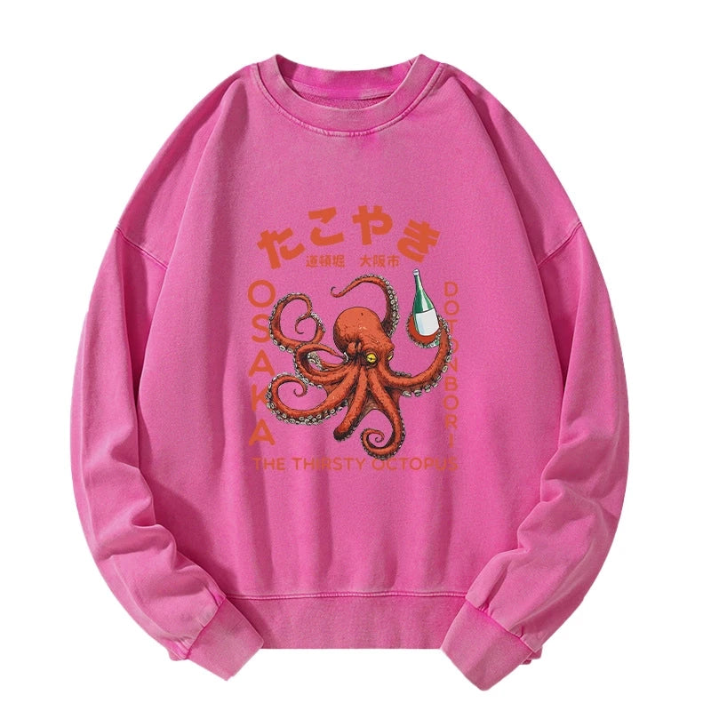 Magmoo Octopus Drinks Soju Washed Sweatshirt