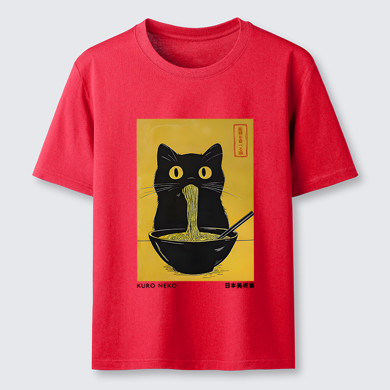 Magmoo Black Cat Eats Ramen In Big Bites Classic T-Shirt-Magmoo