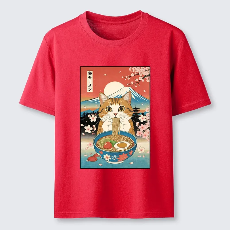 Magmoo Funny Orange Cat Eating Ramen Japan Classic T-Shirt-Magmoo