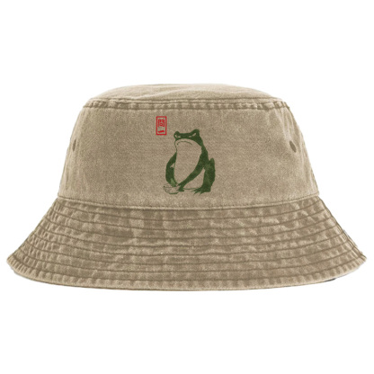Magmoo Woodblock Print Frog Washed Bucket Hat