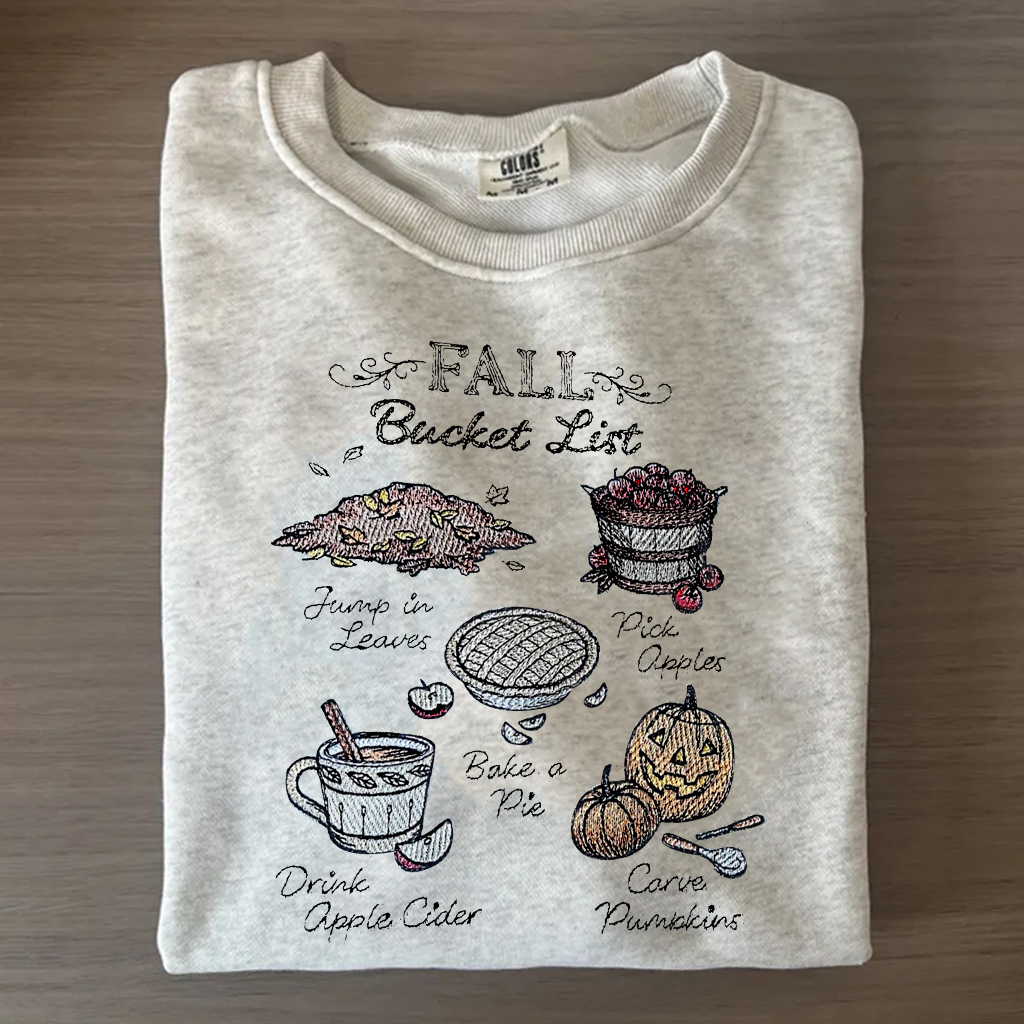 Fall Bucket List Embroidered T-shirt/Sweatshirt