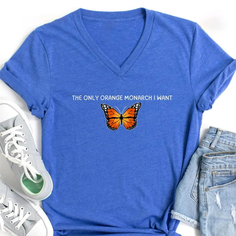 The Only Orange Monarch I Want V-neck-Magmoo