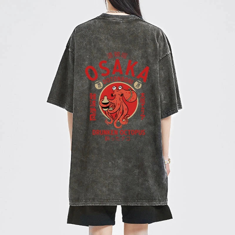 Magmoo Drunken Octopus Japan Front Back Washed T-Shirt