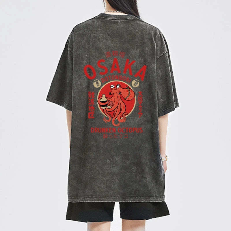 Magmoo Drunken Octopus Japan Front Back Washed T-Shirt