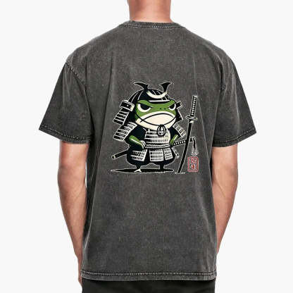 Magmoo Frog Samurai Japan Front Back Washed T-Shirt