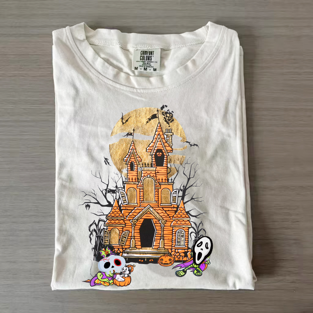 Vintage Castle Halloween White T-Shirt-Magmoo