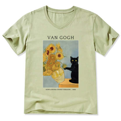 Magmoo Black Cat With Sunflowers V-Neck Classic T-Shirt