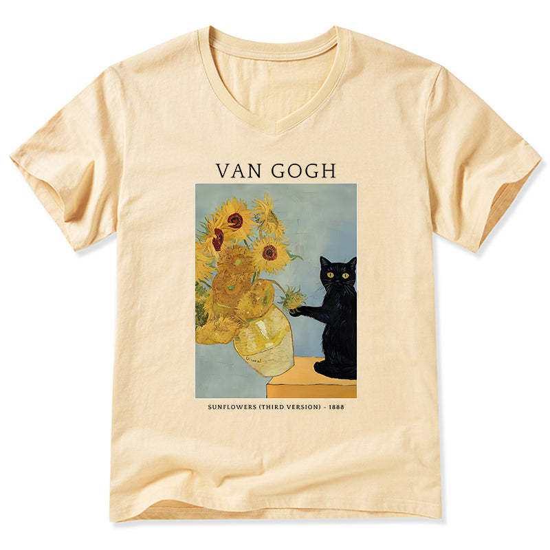 Magmoo Black Cat With Sunflowers V-Neck Classic T-Shirt