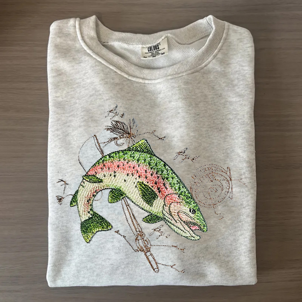 Rainbow Trout Fishing Embroidered Sweatshirt-Magmoo