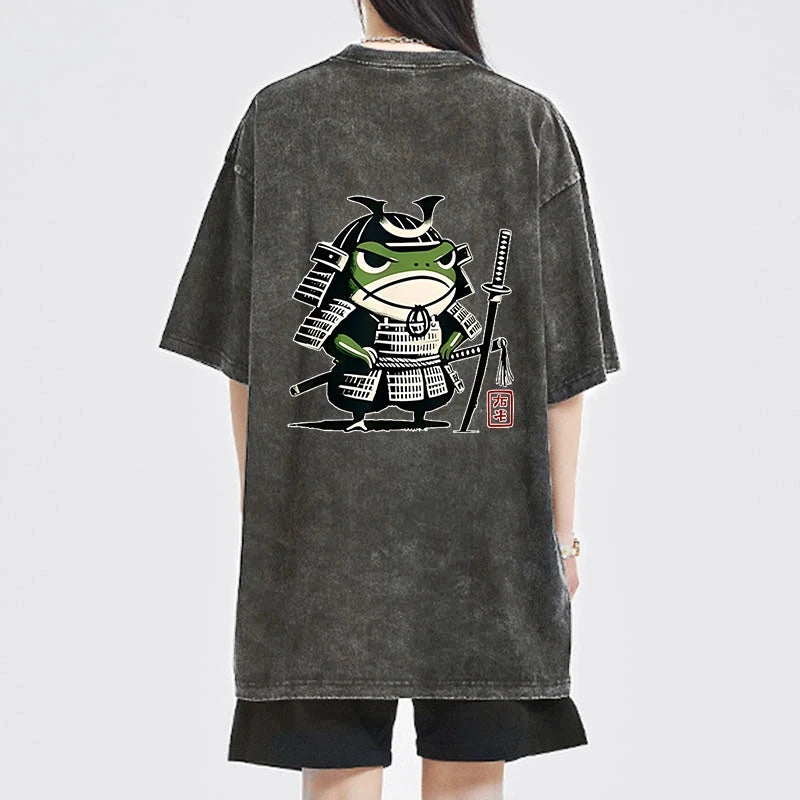Magmoo Frog Samurai Japan Front Back Washed T-Shirt