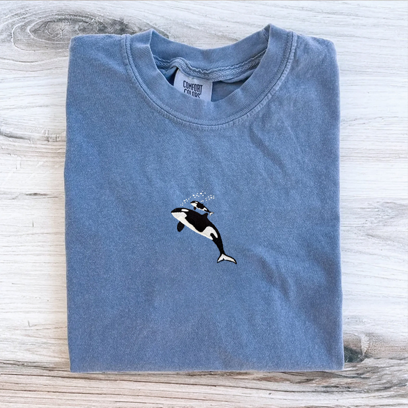 Embroidered Whale Comfort Colors T-shirt-Magmoo