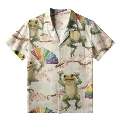Magmoo Frog Dancing With Rainbow Fan Aloha Hawaiian Shirt