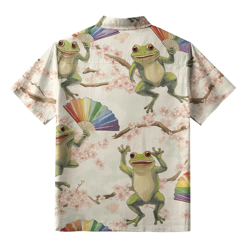 Magmoo Frog Dancing With Rainbow Fan Button-up Shirt