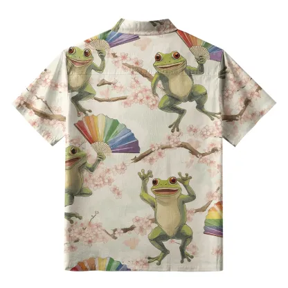 Magmoo Frog Dancing With Rainbow Fan Button-up Shirt