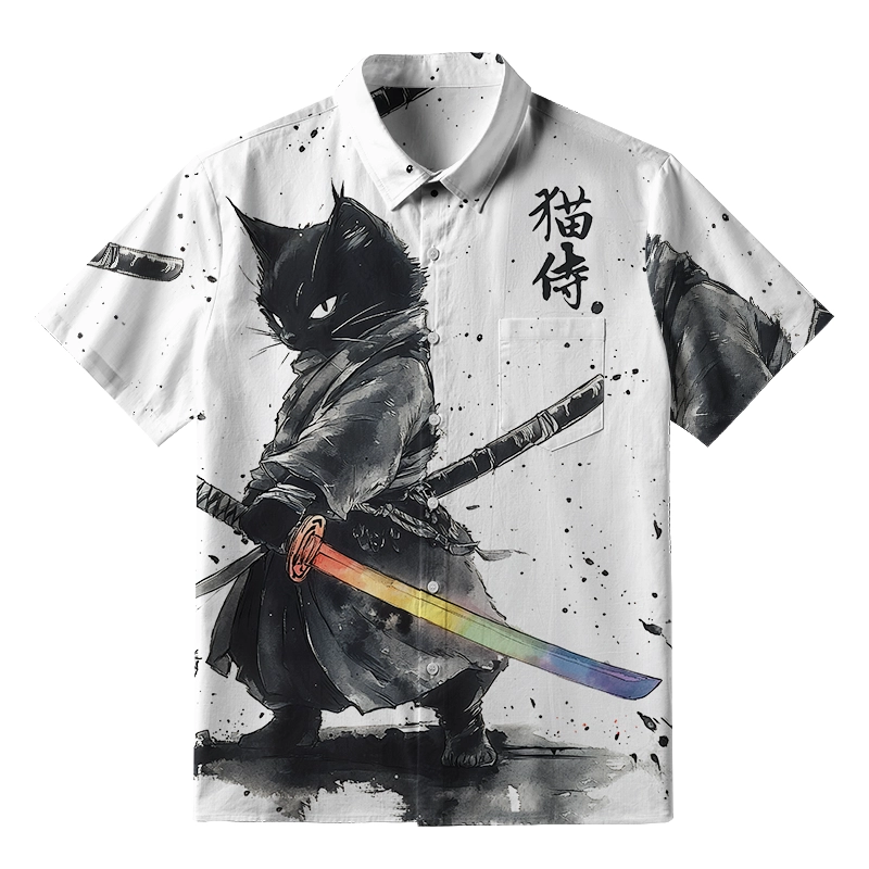 Magmoo Cat Holding A Rainbow Sword Button-up Shirt