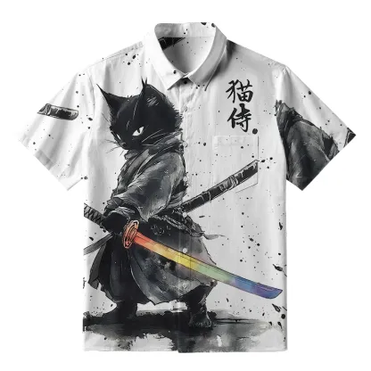 Magmoo Cat Holding A Rainbow Sword Button-up Shirt