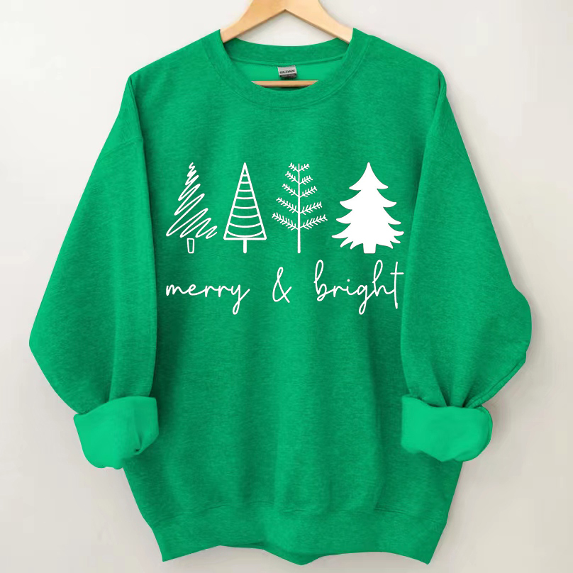 Merry & Bright Christmas Trees Sweatshirt-Magmoo