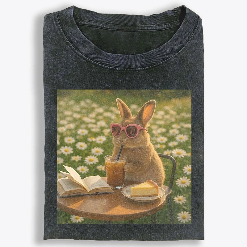 Daisy Afternoon Tea Bunny Meme Retro Washed T-Shirt