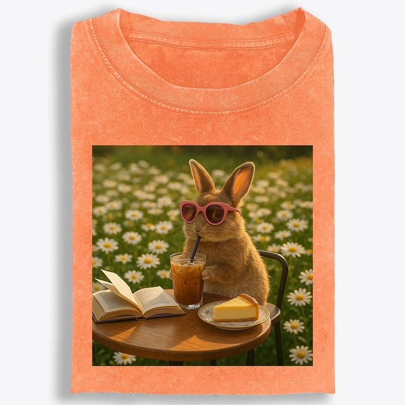 Daisy Afternoon Tea Bunny Meme Retro Washed T-Shirt