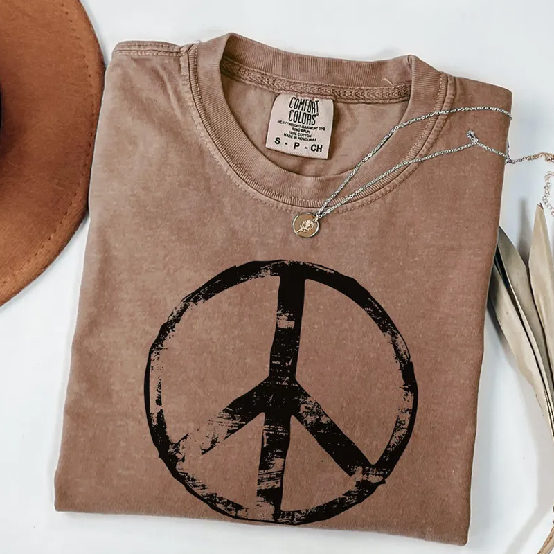 Retro Peace Boho T-shirt-Magmoo