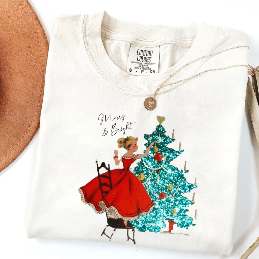 Vintage Christmas Girl New Year Vibe T-shirt