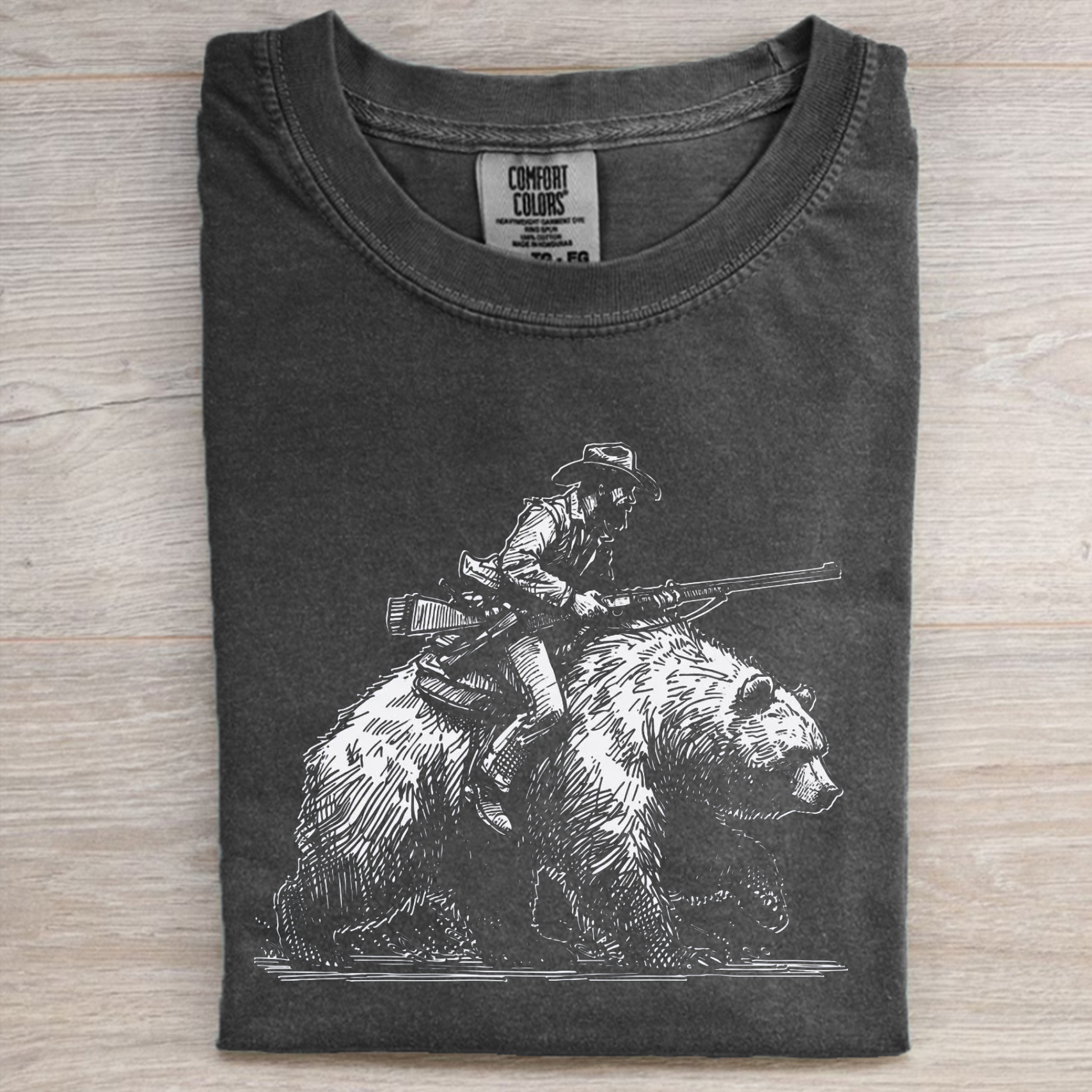 Retro Lumberjack Cowboy Riding A Bear 90s T-shirt-Magmoo