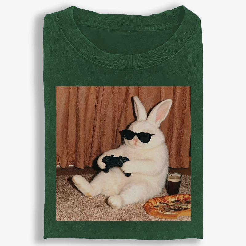 Gamer Rabbit Playing Video Game Retro Washed T-Shirt