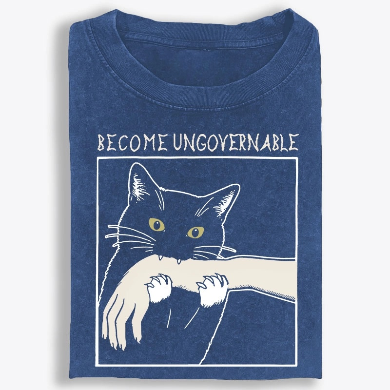 Become Ungovernable Cat Retro Washed T-Shirt