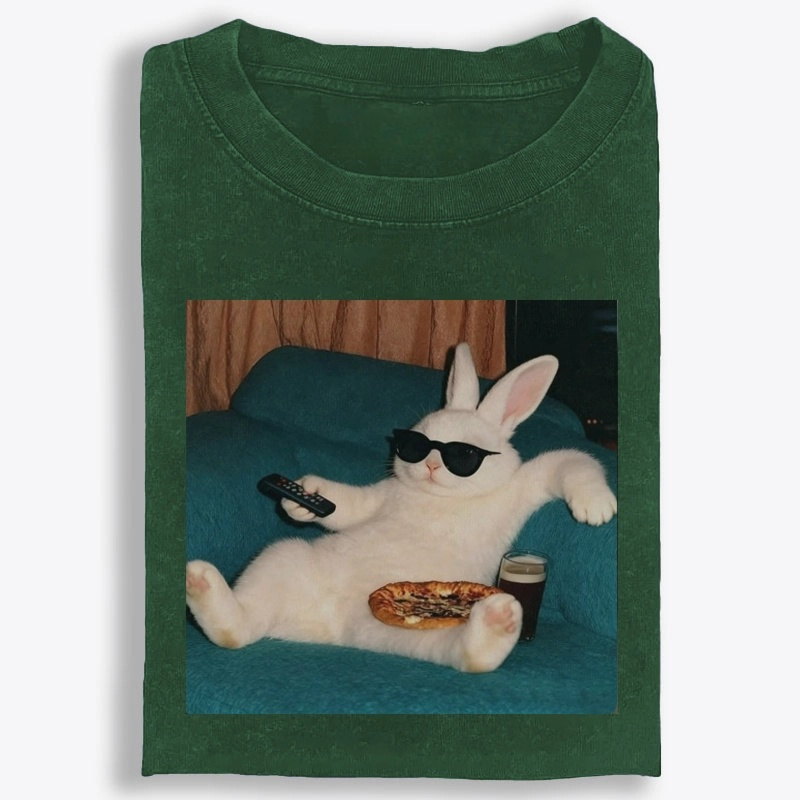 Couch Potato Bunny Retro Washed T-Shirt