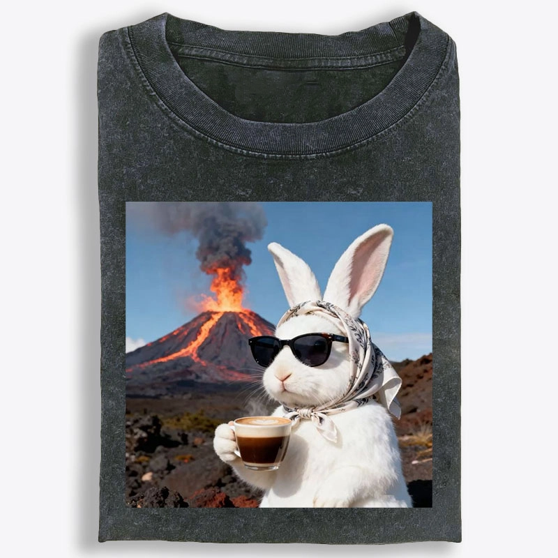 Volcano Coffee Bunny Retro Washed T-Shirt