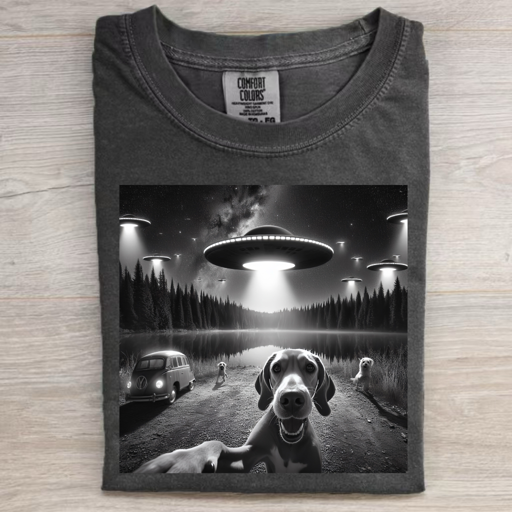 Funny Animal Selfie With UFO Art Acid Wash Shirt/Sweatshirt/Hoodie