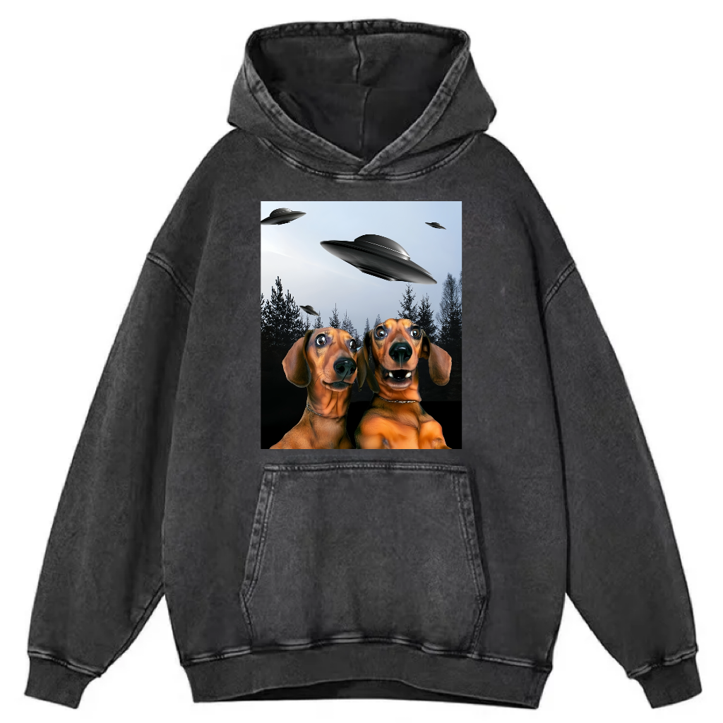 Funny Animal Selfie With UFO Art Acid Wash Shirt/Sweatshirt/Hoodie