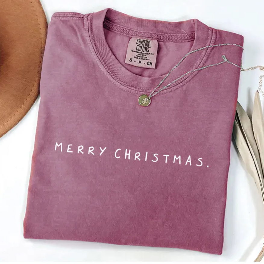Comfort Colors Minimal Merry Christmas T-shirt-Magmoo
