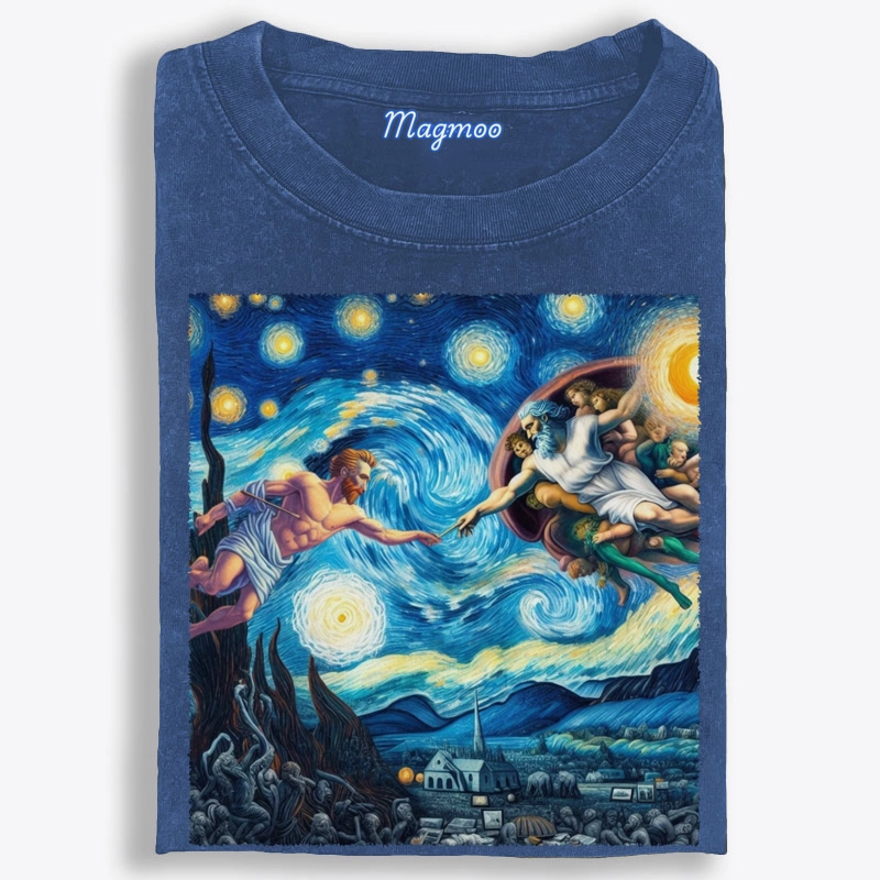 The Creation of Adam Starry Night Crossover Washed T-Shirt