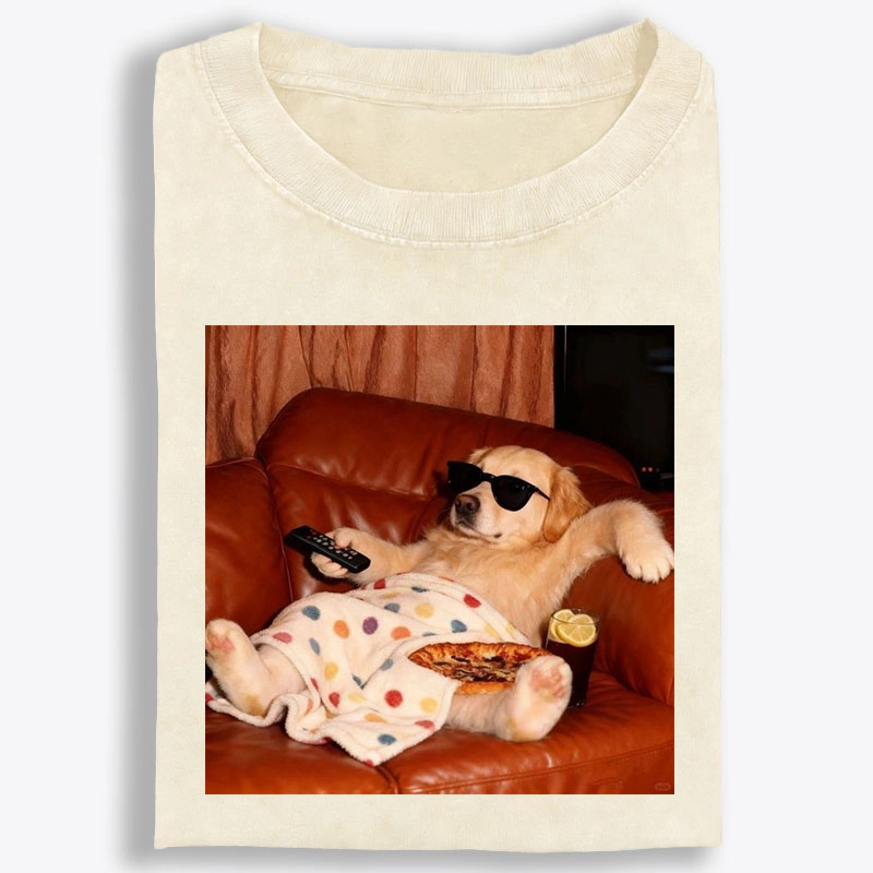 Golden Retriever Relaxing On Couch Retro Washed T-Shirt