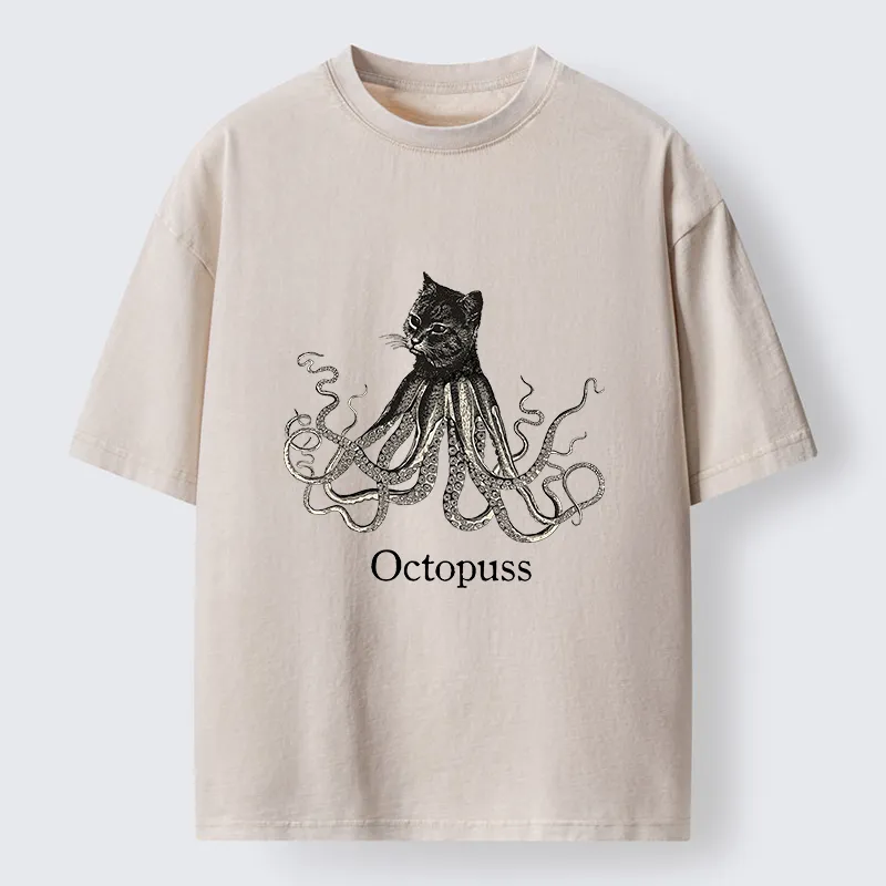 Magmoo Octopus Cat Monster Washed T-Shirt