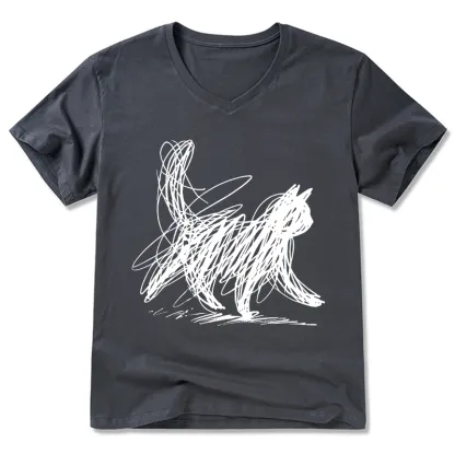 Magmoo Minimalist Cat Art V-Neck Classic T-Shirt