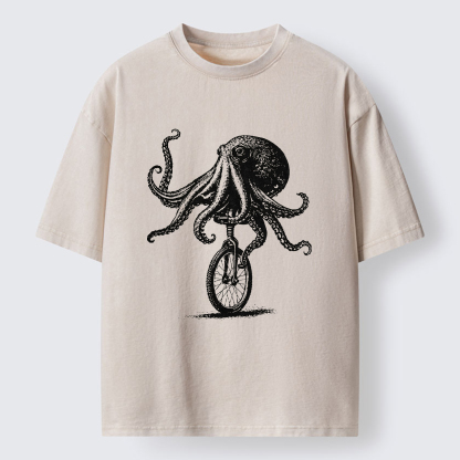 Magmoo Octopus On A Unicycle Washed T-Shirt