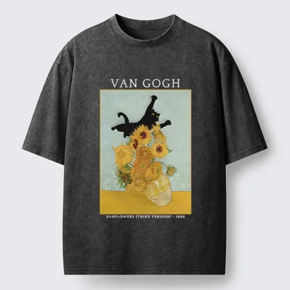 Magmoo Cat Attacks Vase Washed T-Shirt