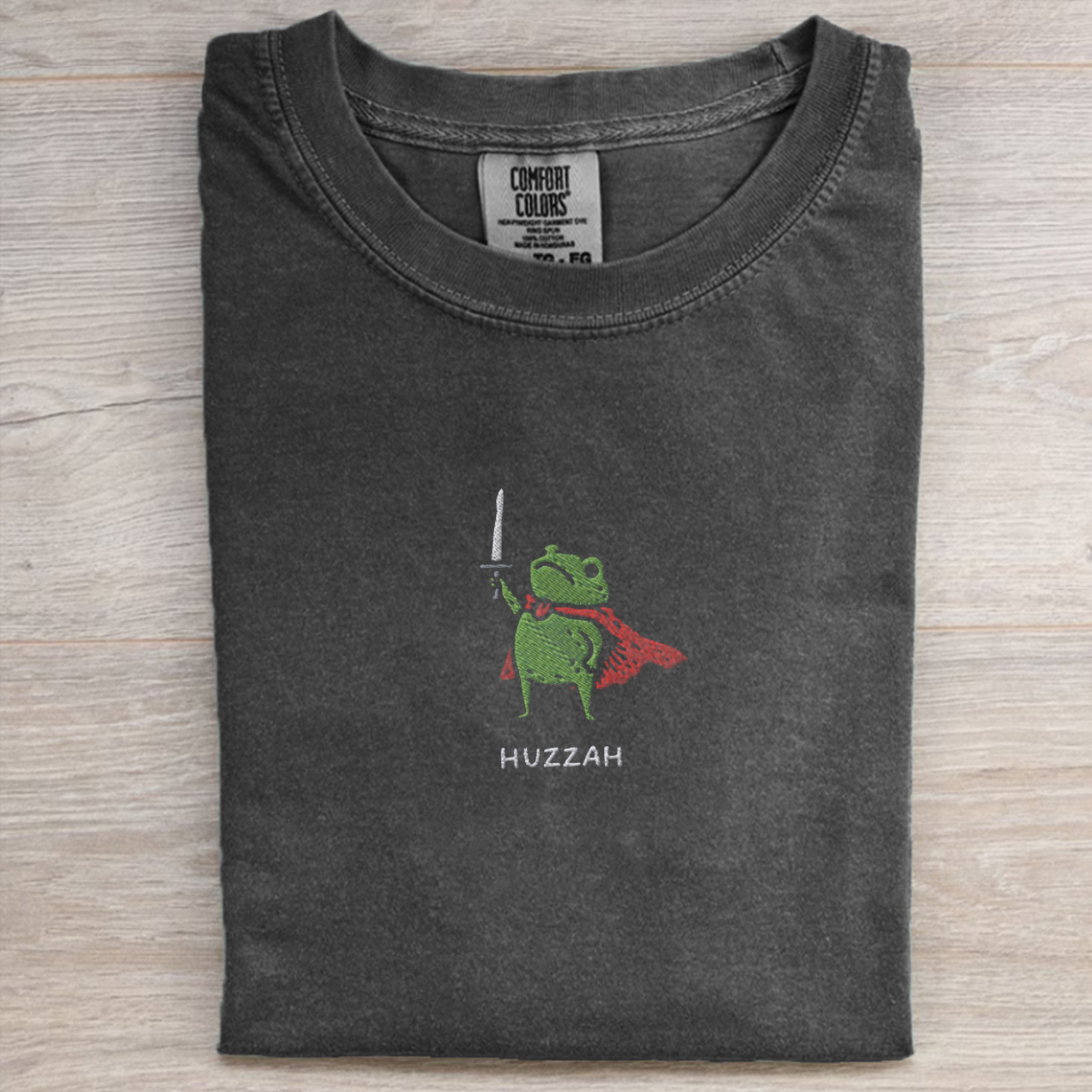 Huzzah Frog with Sword Embroidered T-shirt-Magmoo