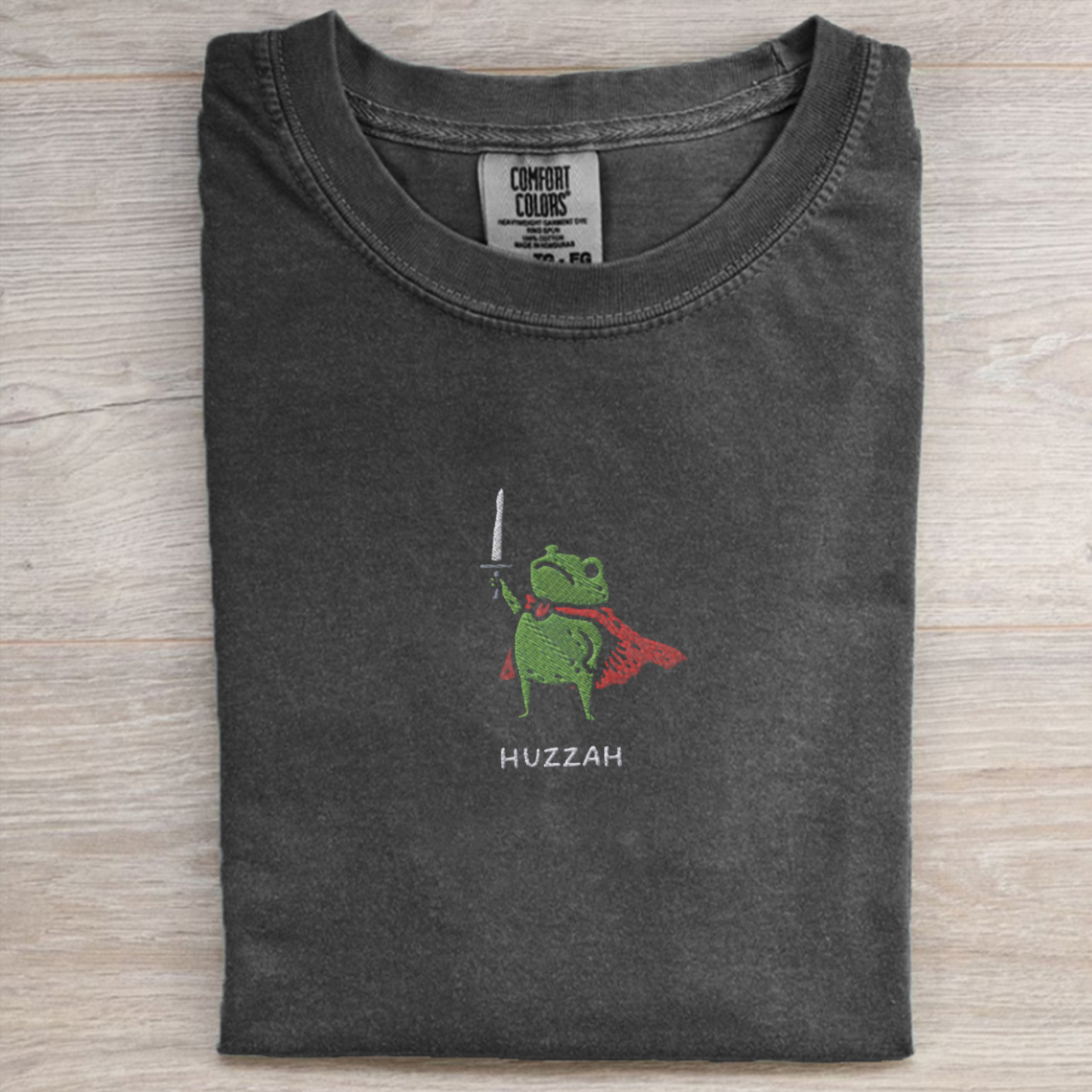 Huzzah Frog with Sword Embroidered T-shirt-Magmoo
