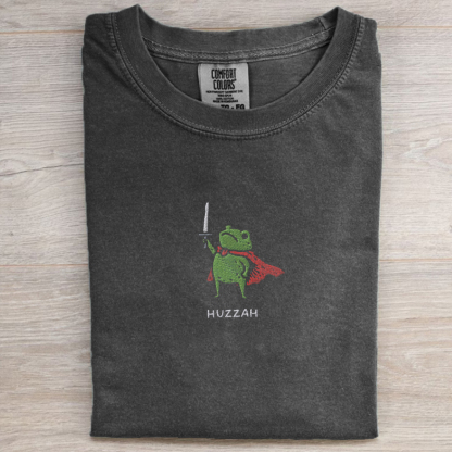 Huzzah Frog with Sword Embroidered T-shirt-Magmoo