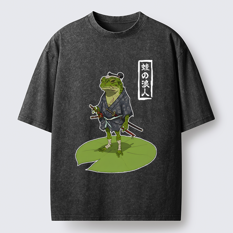 Magmoo Frog Japanese Samurai Washed T-Shirt